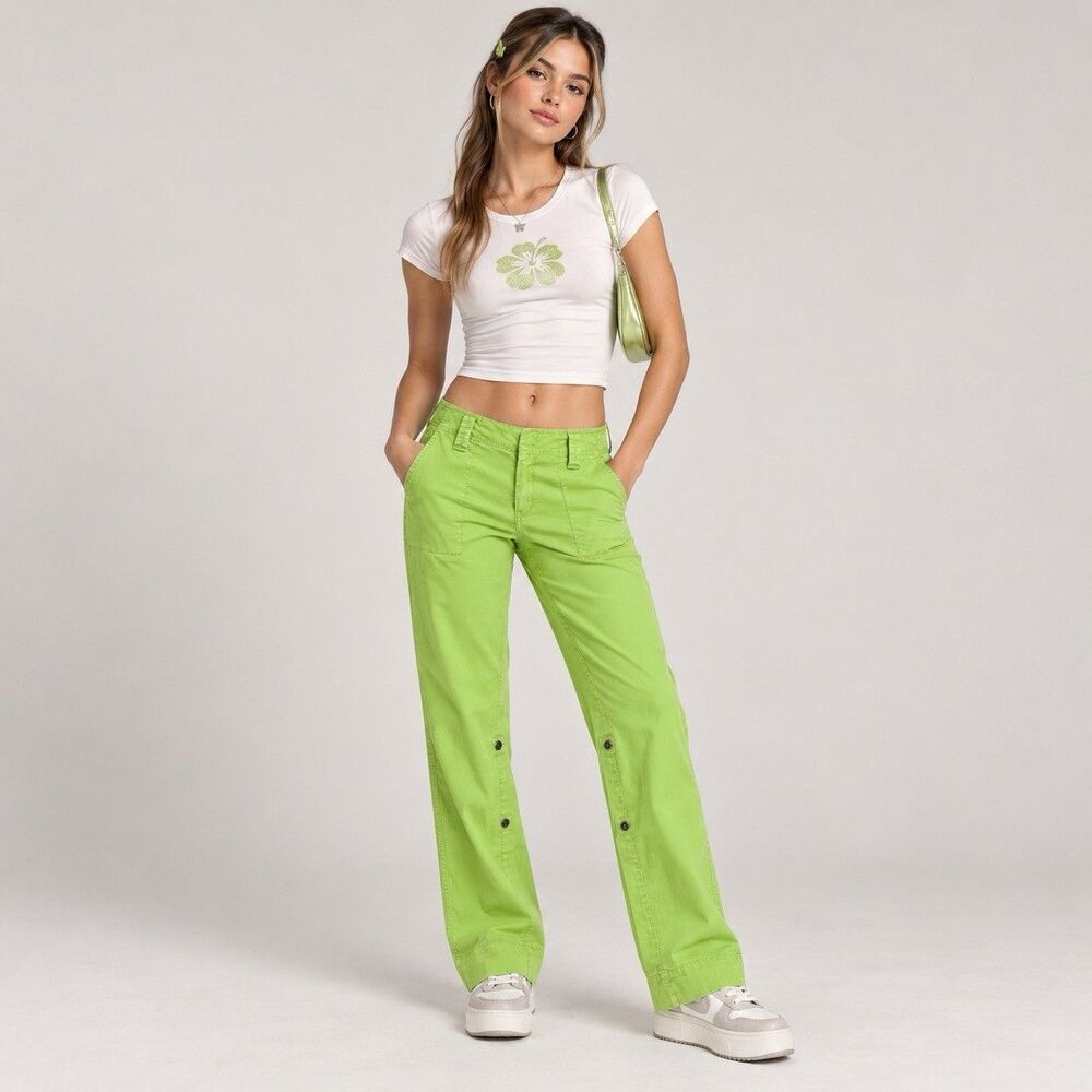 Old Navy Low Waist Stretch Cargo Utility Pants 8 Green Y2K 2005 Gorepore Kidcore